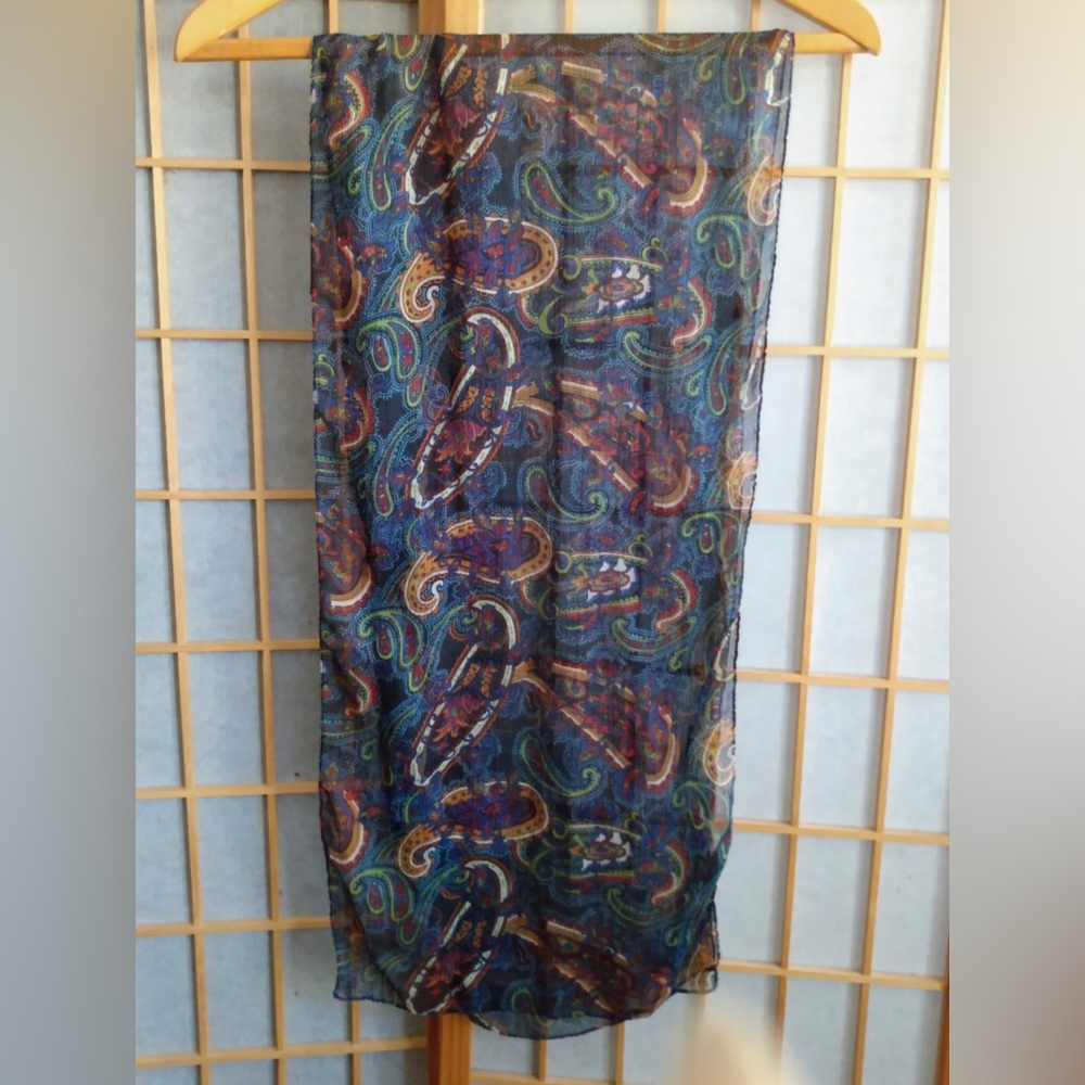 Navy Blue Multicolor Paisley Rectangular Scarf Sh… - image 1